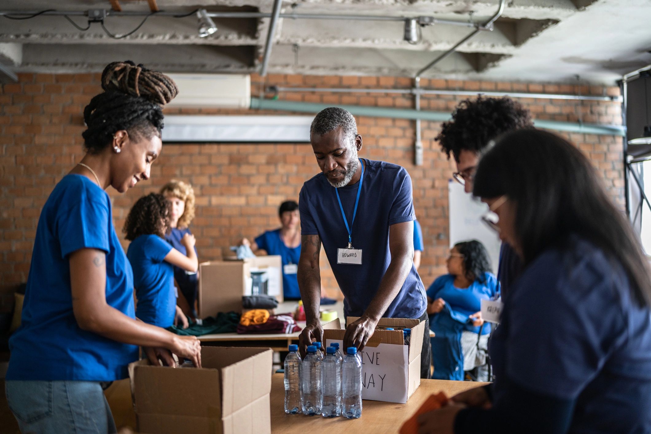 Volunteers working together to serve their community