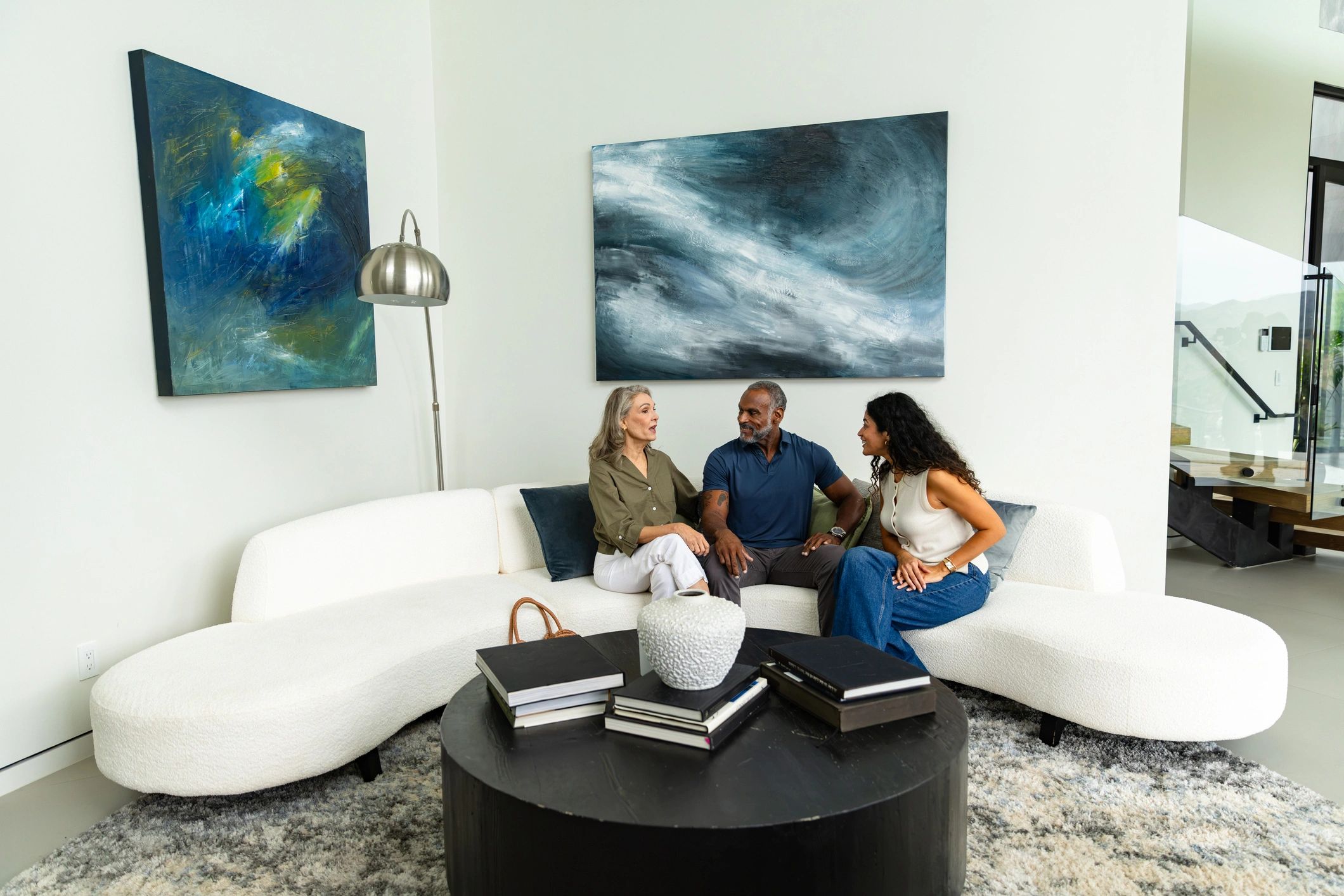 Family members sharing a meaningful conversation at home